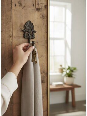 Vintage Decorative Cast Iron Wall Hook With Intricate Scroll Design